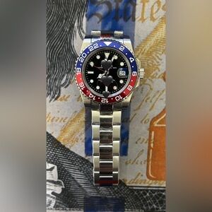 Men’s Luxury GMT Style Automatic Stainless Steel Watch “Pepsi” Colorway 41mm